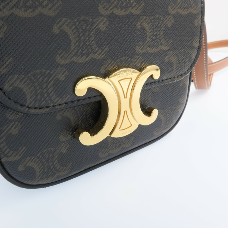 CELINE 塗層帆布Mini Triomphe金扣肩背袋-8