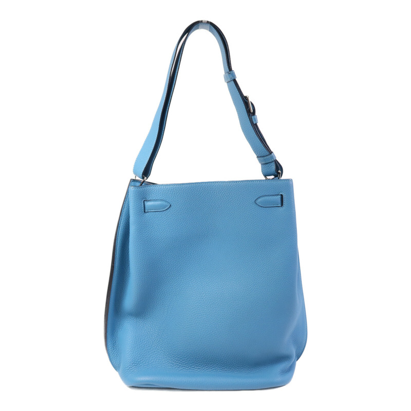 HERMES Clemence皮革So Kelly 26銀扣肩背袋Turquoise-1