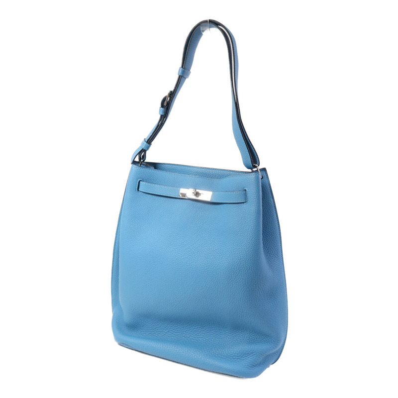 HERMES Clemence皮革So Kelly 26銀扣肩背袋Turquoise-2