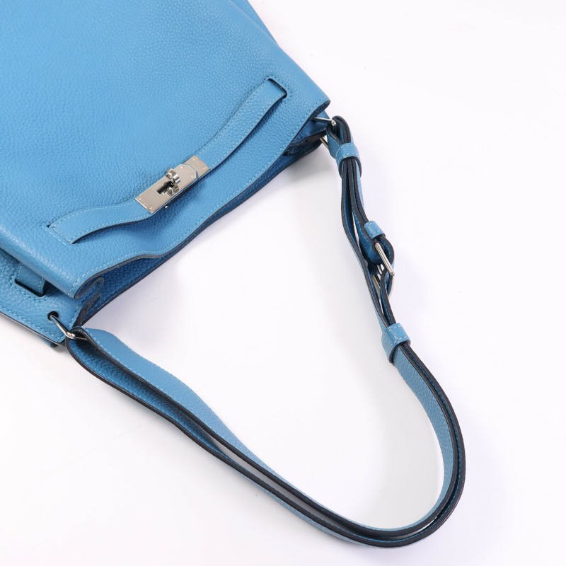 HERMES Clemence皮革So Kelly 26銀扣肩背袋Turquoise-8