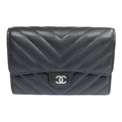CHANEL 牛皮皮革Fold Wallet銀扣長錢包