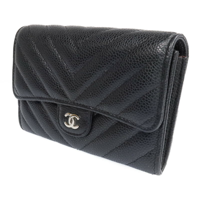 CHANEL 牛皮皮革Fold Wallet銀扣長錢包-2