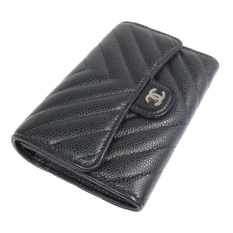 CHANEL 牛皮皮革Fold Wallet銀扣長錢包-3