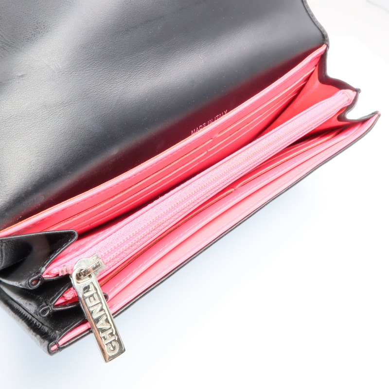 CHANEL 牛皮皮革Cambon Long Wallet銀扣長錢包-10