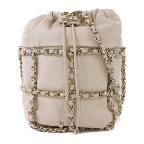 CHANEL 羊皮皮革Drawstring Bag金扣鏈帶肩背袋