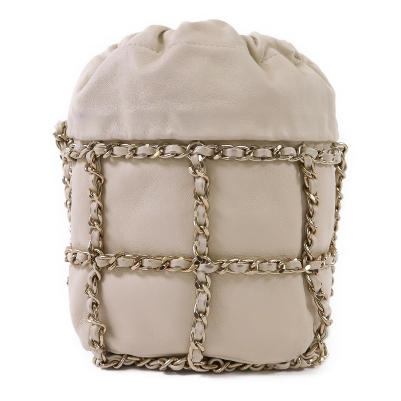 CHANEL 羊皮皮革Drawstring Bag金扣鏈帶肩背袋-1