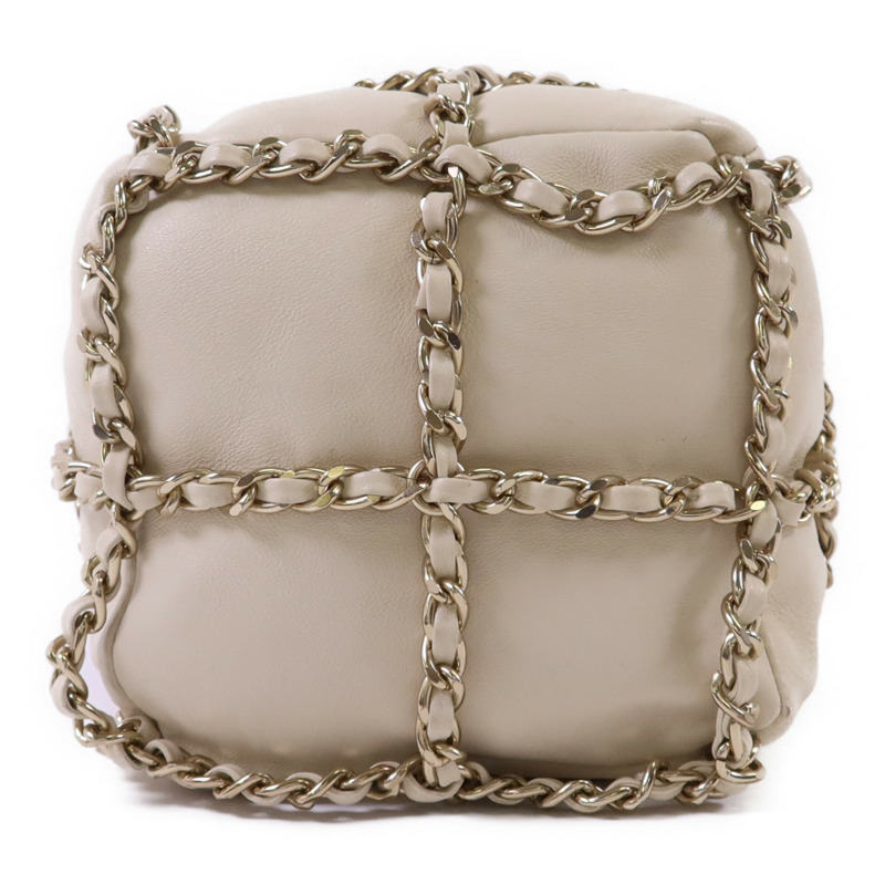 CHANEL 羊皮皮革Drawstring Bag金扣鏈帶肩背袋-3