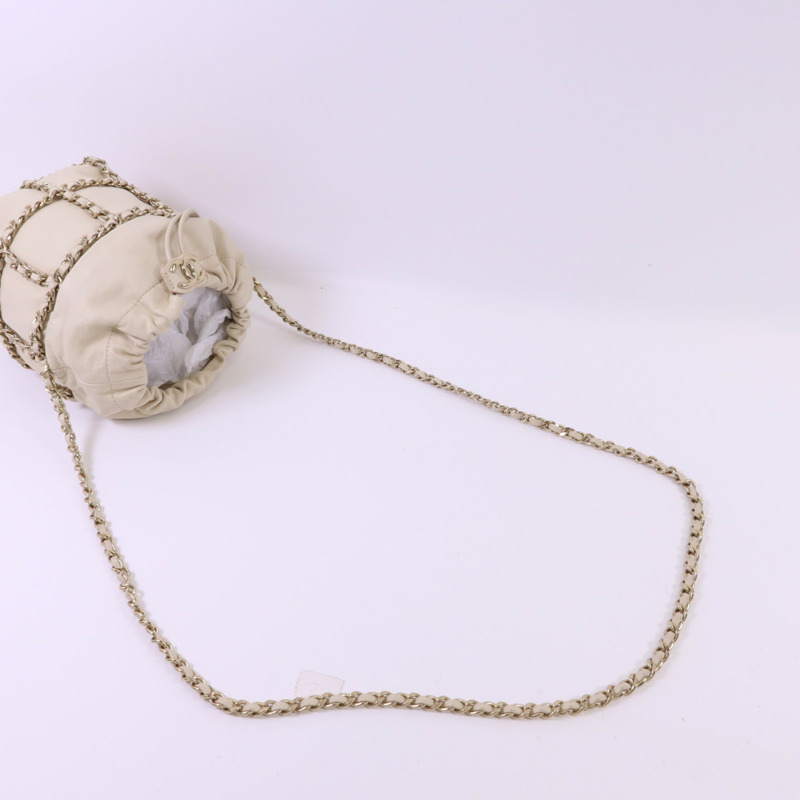 CHANEL 羊皮皮革Drawstring Bag金扣鏈帶肩背袋-7