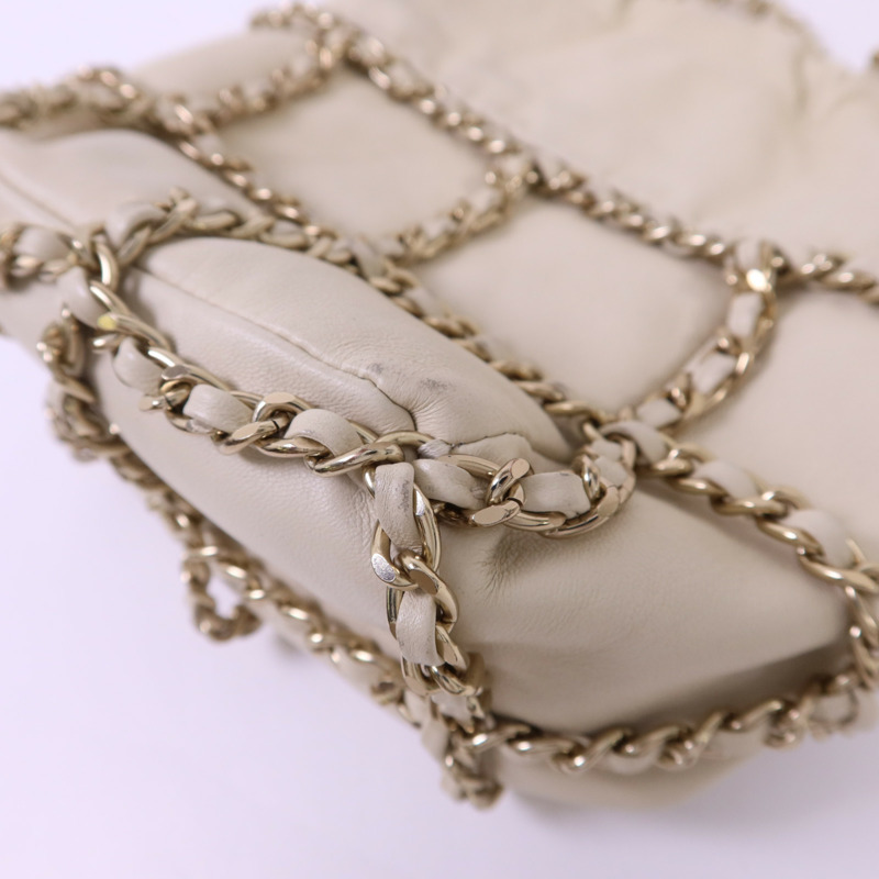 CHANEL 羊皮皮革Drawstring Bag金扣鏈帶肩背袋-12