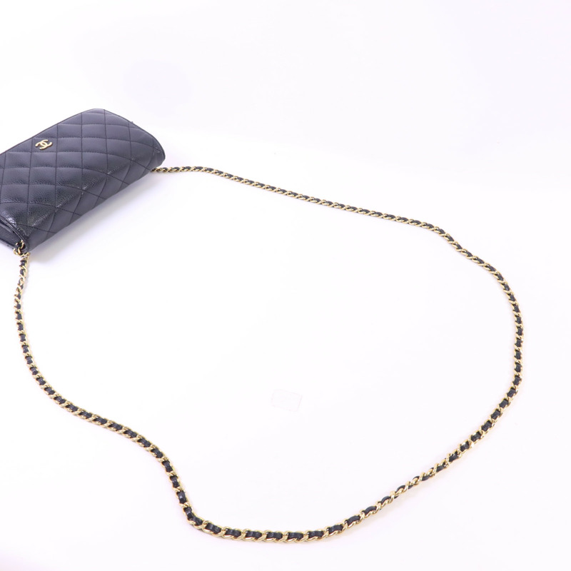 CHANEL 牛皮皮革WOC Wallet On Chain金扣鏈帶肩背袋-8