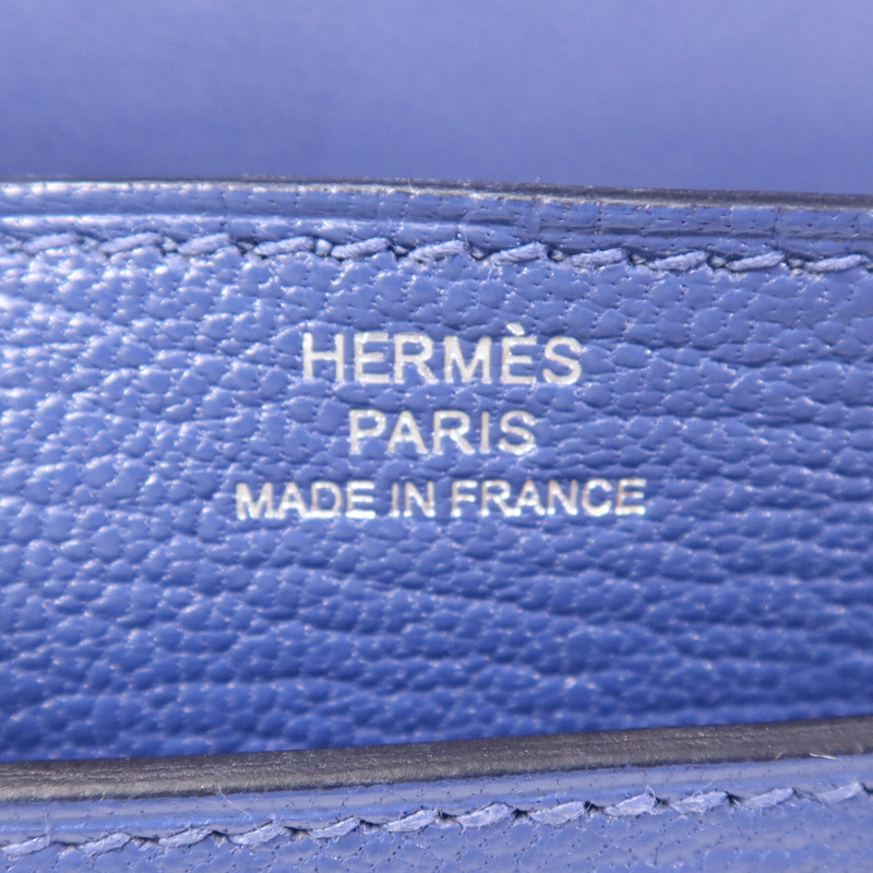 HERMES Chevre皮革Verrou Mini銀扣鏈帶肩背袋Bleu Brighton-5