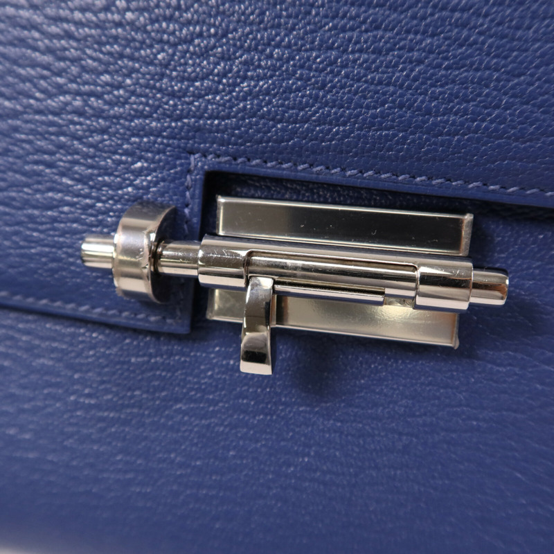 HERMES Chevre皮革Verrou Mini銀扣鏈帶肩背袋Bleu Brighton-6