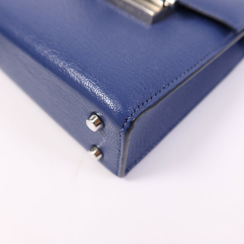 HERMES Chevre皮革Verrou Mini銀扣鏈帶肩背袋Bleu Brighton-9