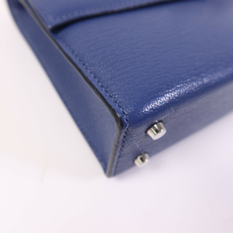 HERMES Chevre皮革Verrou Mini銀扣鏈帶肩背袋Bleu Brighton-10