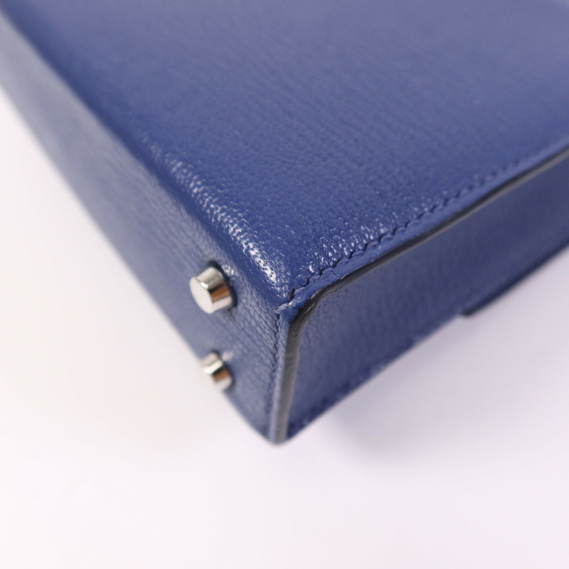 HERMES Chevre皮革Verrou Mini銀扣鏈帶肩背袋Bleu Brighton-11