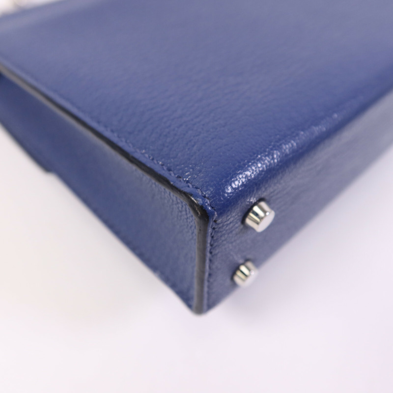 HERMES Chevre皮革Verrou Mini銀扣鏈帶肩背袋Bleu Brighton-12
