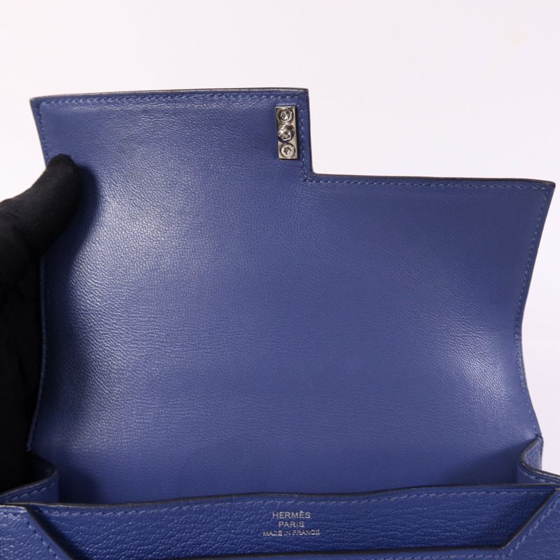 HERMES Chevre皮革Verrou Mini銀扣鏈帶肩背袋Bleu Brighton-13