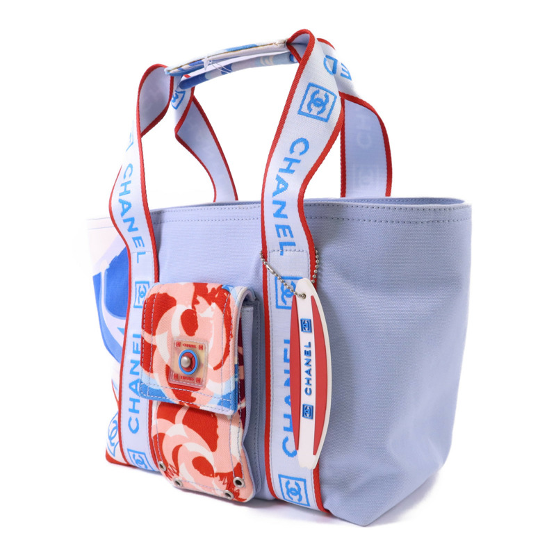 CHANEL 帆布Surf Line Tote Bag銀扣手挽袋-2