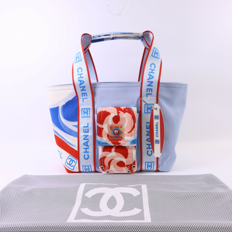 CHANEL 帆布Surf Line Tote Bag銀扣手挽袋-9