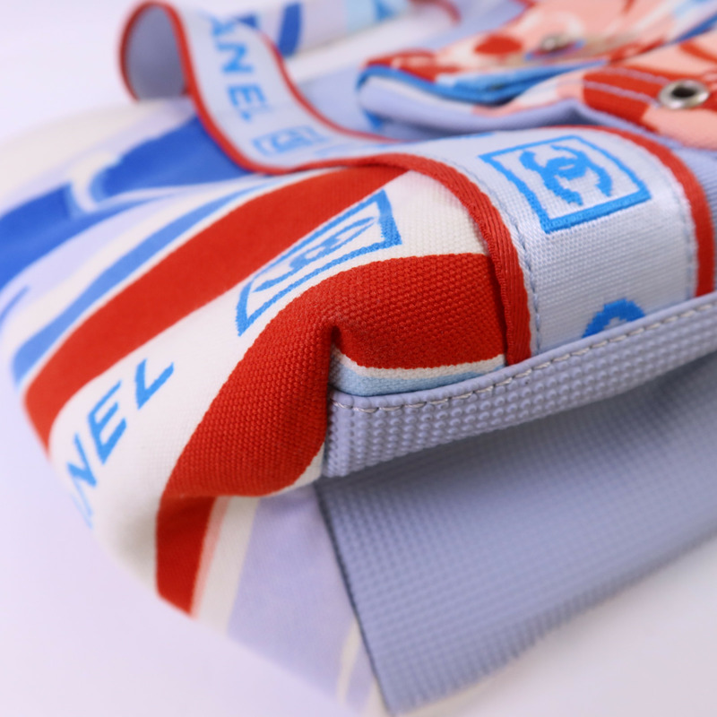 CHANEL 帆布Surf Line Tote Bag銀扣手挽袋-11