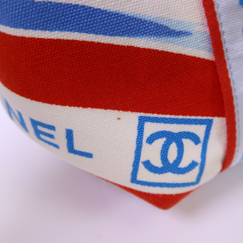 CHANEL 帆布Surf Line Tote Bag銀扣手挽袋-17