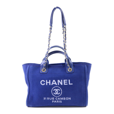 CHANEL 帆布Deauville Tote with Pouch金扣手挽肩背兩用袋