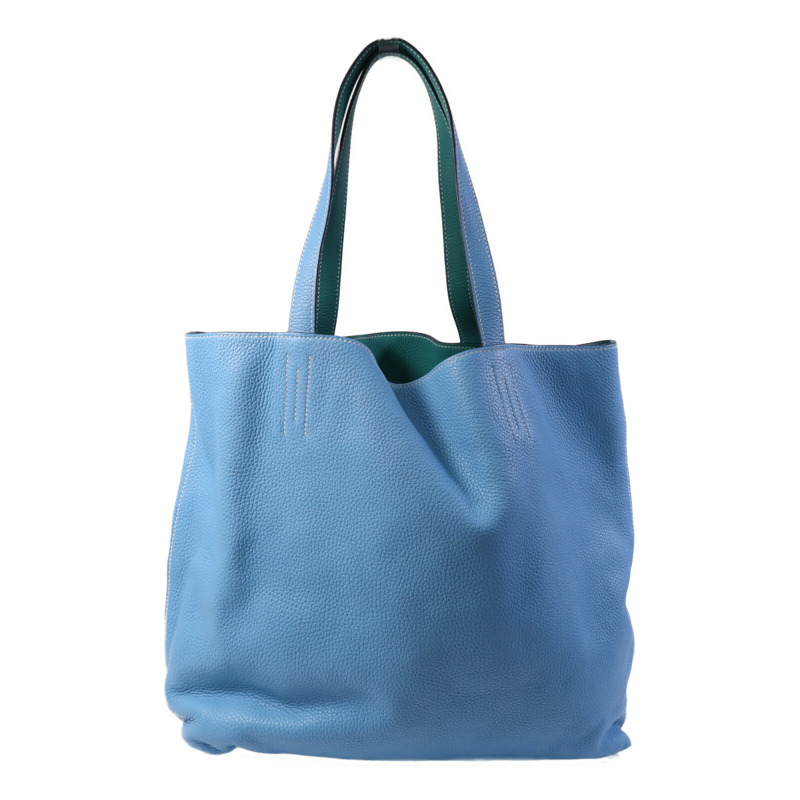 HERMES Clemence皮革Double Sens肩背袋/手挽袋Bleu Du Nord/vert Veronese-1