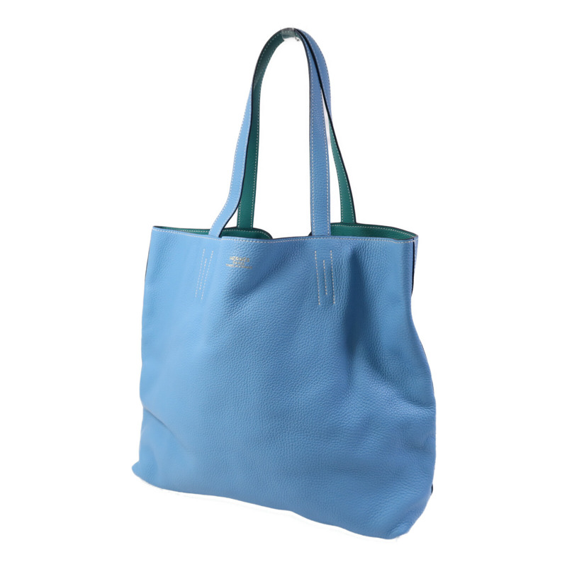 HERMES Clemence皮革Double Sens肩背袋/手挽袋Bleu Du Nord/vert Veronese-2