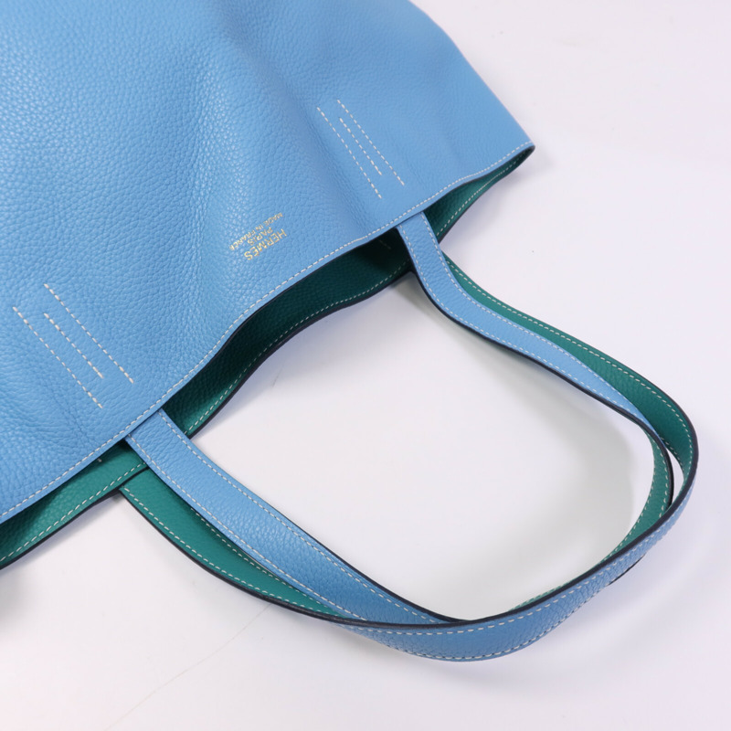 HERMES Clemence皮革Double Sens肩背袋/手挽袋Bleu Du Nord/vert Veronese-7