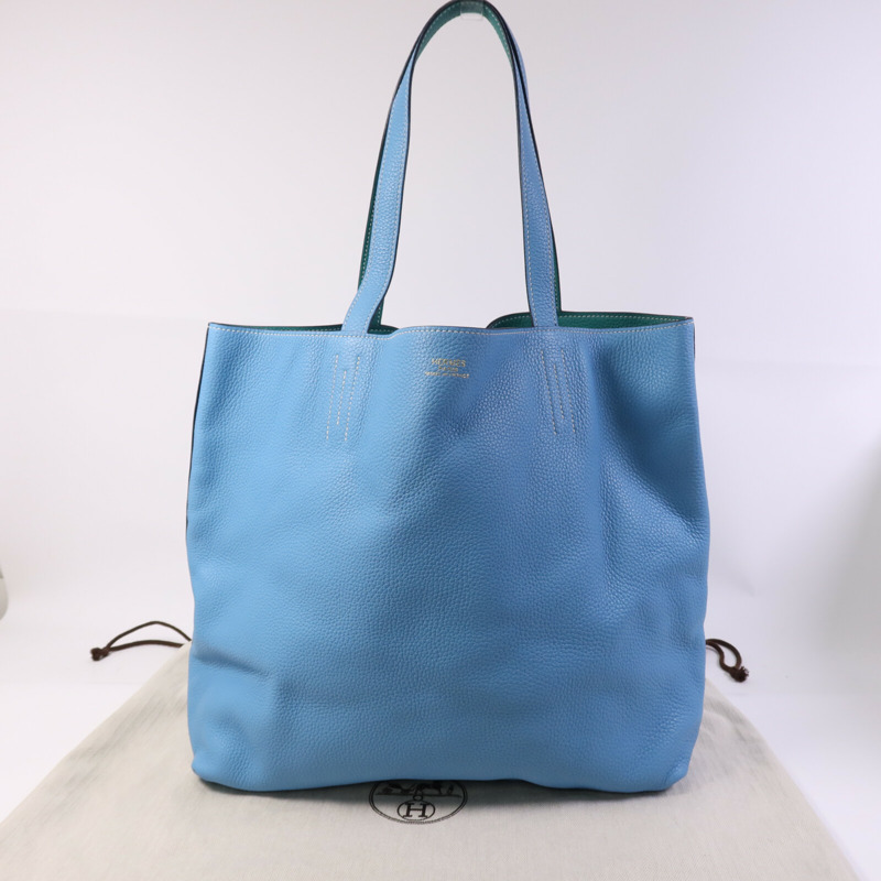 HERMES Clemence皮革Double Sens肩背袋/手挽袋Bleu Du Nord/vert Veronese-8