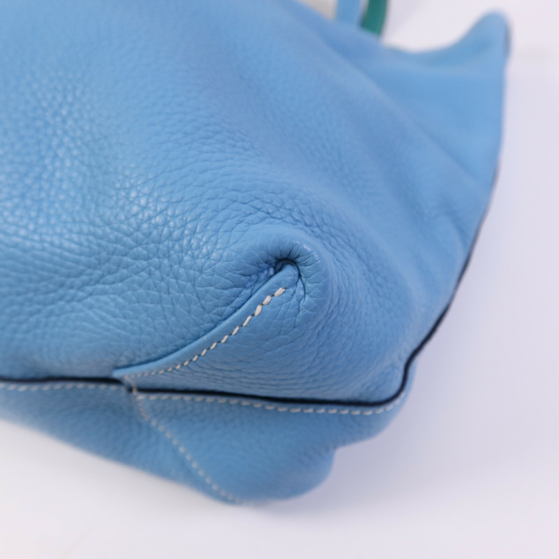 HERMES Clemence皮革Double Sens肩背袋/手挽袋Bleu Du Nord/vert Veronese-9