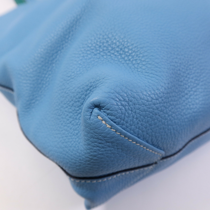 HERMES Clemence皮革Double Sens肩背袋/手挽袋Bleu Du Nord/vert Veronese-10