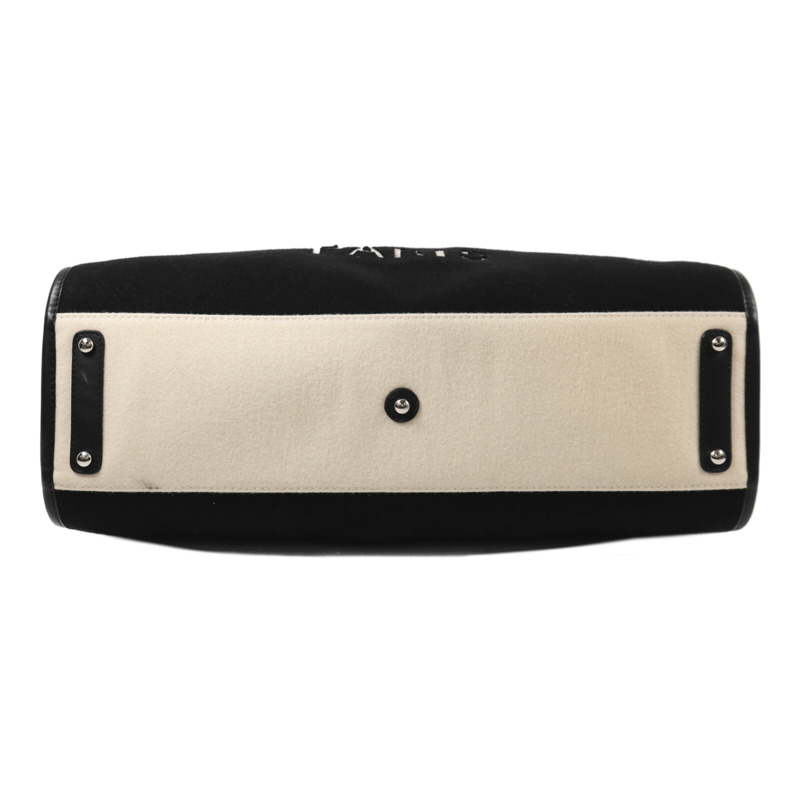 CHANEL 羊毛/皮革Deauville Tote Bag銀扣鏈帶手挽袋-3