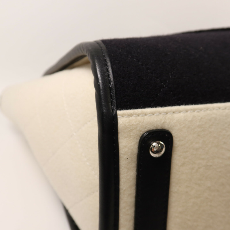 CHANEL 羊毛/皮革Deauville Tote Bag銀扣鏈帶手挽袋-12