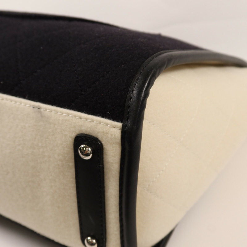 CHANEL 羊毛/皮革Deauville Tote Bag銀扣鏈帶手挽袋-13