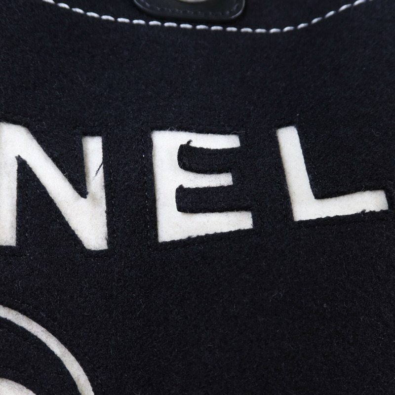 CHANEL 羊毛/皮革Deauville Tote Bag銀扣鏈帶手挽袋-15