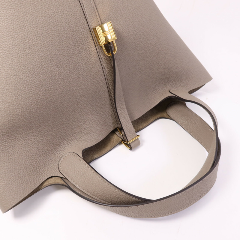 HERMES Togo皮革Picotin MM金扣手挽袋Asphalt-8