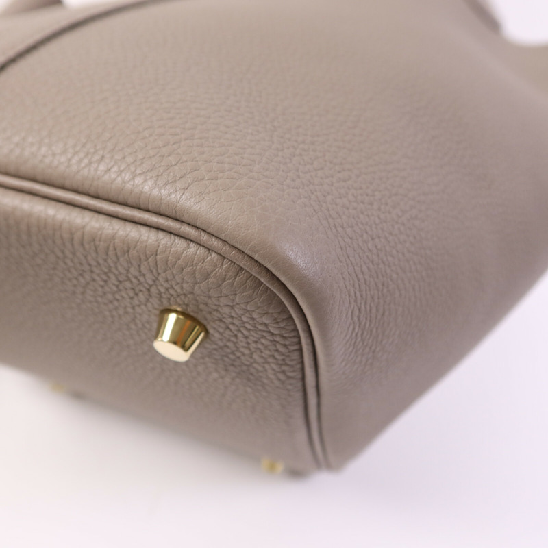 HERMES Togo皮革Picotin MM金扣手挽袋Asphalt-12