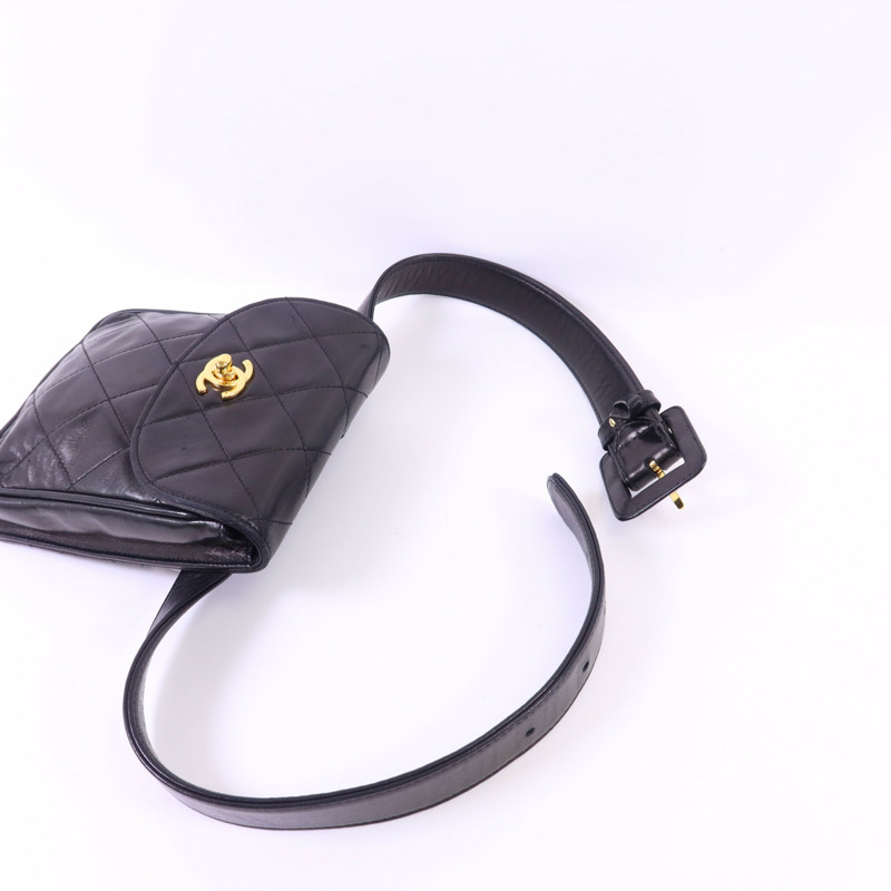 CHANEL 羊皮皮革Waist Bag金扣腰包-4