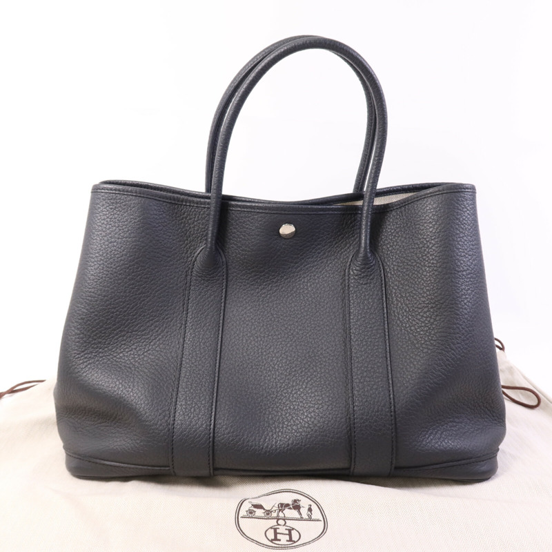 HERMES Negonda皮革Garden Party PM銀扣手挽袋Plomb-9