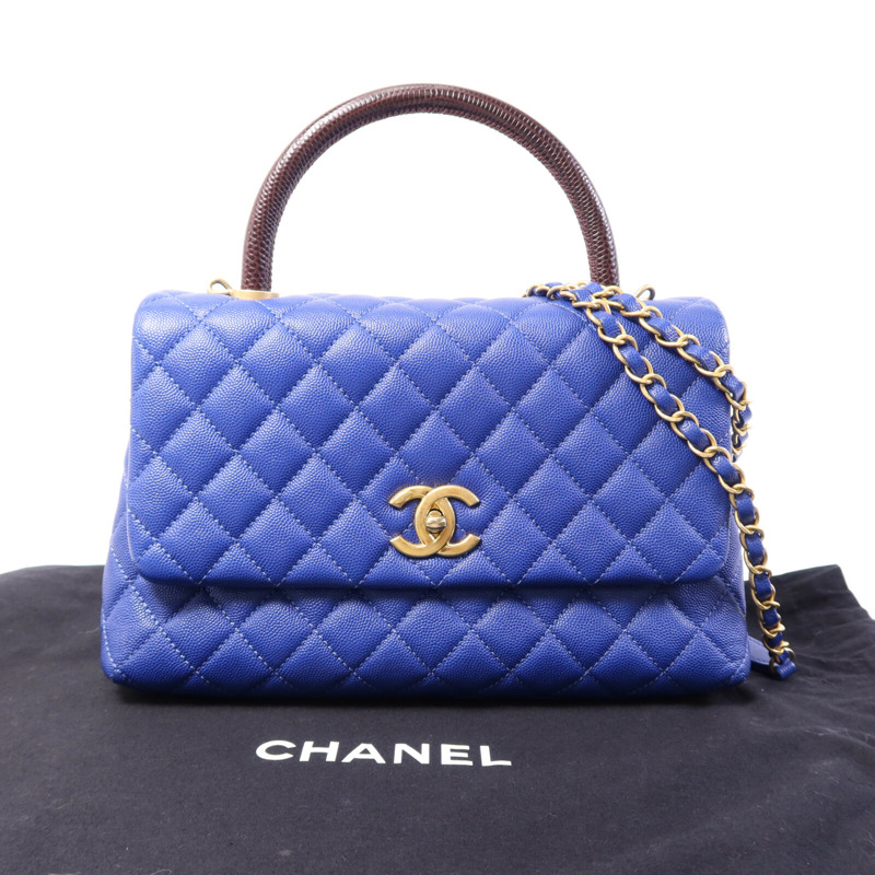 CHANEL 牛皮皮革CoCo Handle金扣鏈帶肩背袋-9