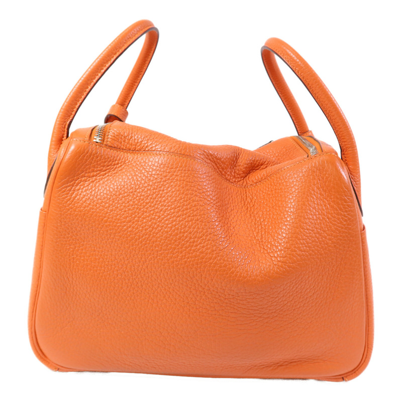 HERMES Clemence皮革Lindy 30銀扣手挽肩背兩用袋Orange-1
