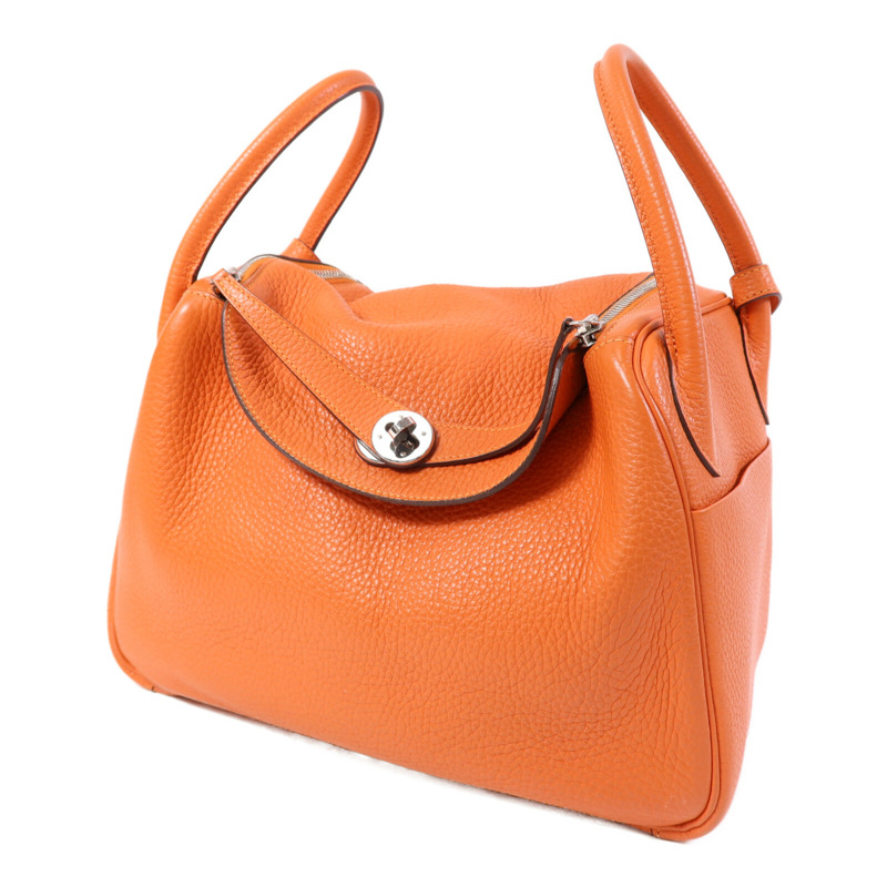 HERMES Clemence皮革Lindy 30銀扣手挽肩背兩用袋Orange-2