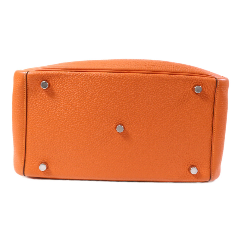 HERMES Clemence皮革Lindy 30銀扣手挽肩背兩用袋Orange-3