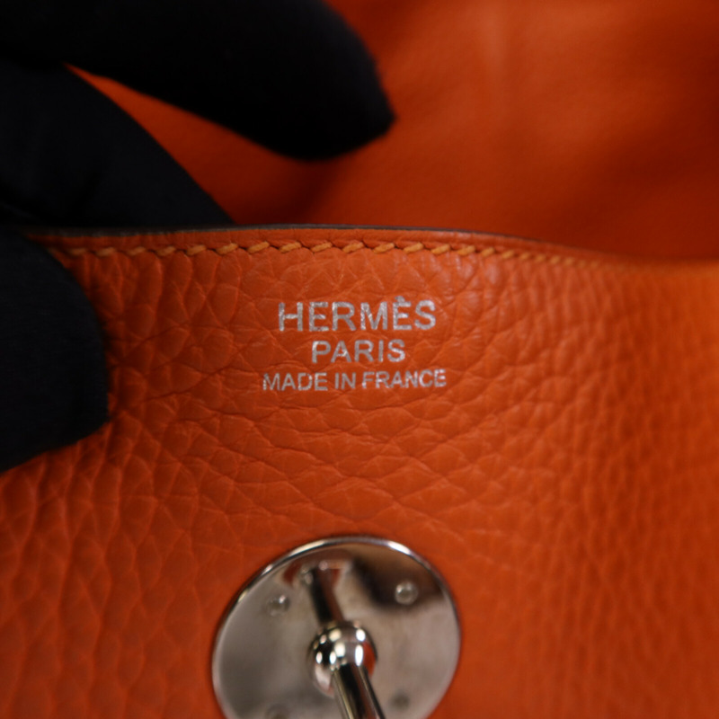 HERMES Clemence皮革Lindy 30銀扣手挽肩背兩用袋Orange-5