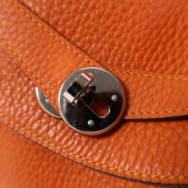 HERMES Clemence皮革Lindy 30銀扣手挽肩背兩用袋Orange-6