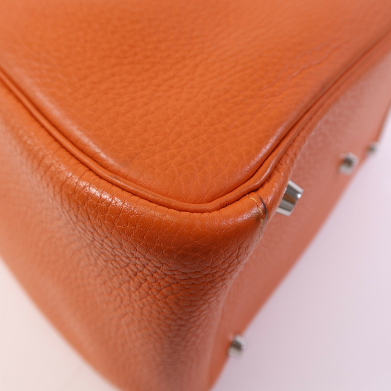 HERMES Clemence皮革Lindy 30銀扣手挽肩背兩用袋Orange-10