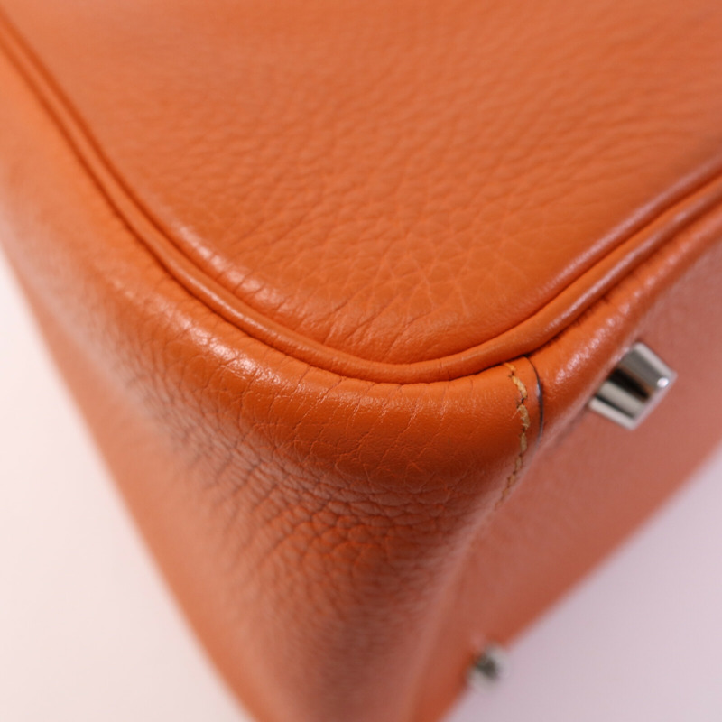 HERMES Clemence皮革Lindy 30銀扣手挽肩背兩用袋Orange-12