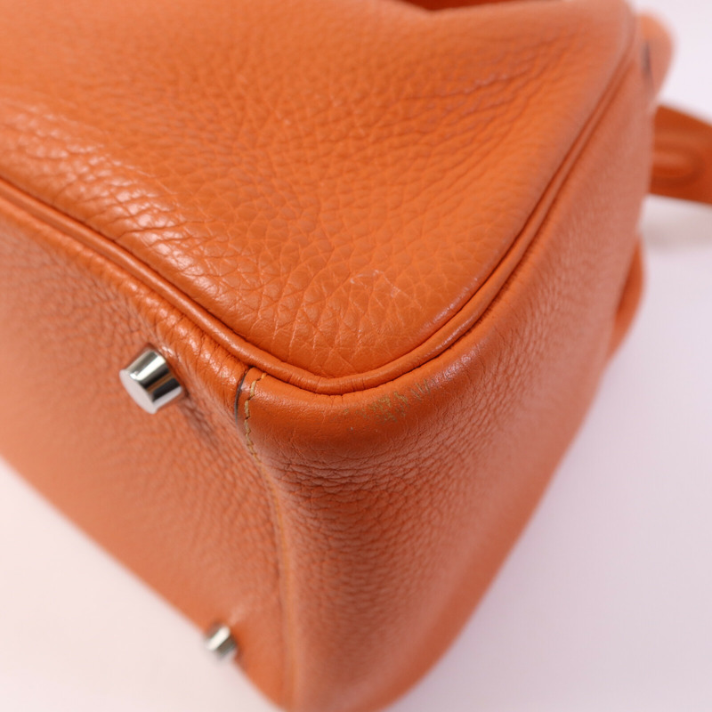 HERMES Clemence皮革Lindy 30銀扣手挽肩背兩用袋Orange-13