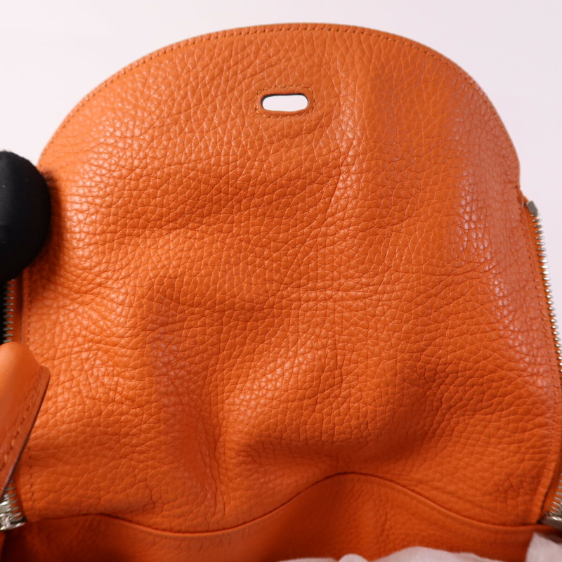 HERMES Clemence皮革Lindy 30銀扣手挽肩背兩用袋Orange-14